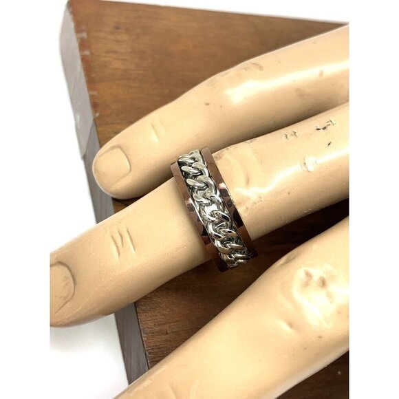 Men's Wedding Band Brown Silver Chain Style Stainless Steel 8mm Size 10 - Picture 13 of 13